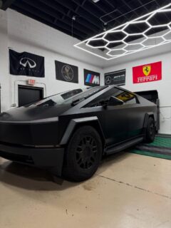 CyberTruck transformation complete⚡️We wrapped this beast in Evolv Satin Black PPF, giving it a stealthy, modern look while also maximizing protection.Take make maintenance effortless, we appplied a 3 year ceramic coating  as well✨If you’re ready to change the look of your ride, and protect your investment, color change PPF is the way to go. Stop by the shop to check out our full range of colors. We have something for everyone 🤝#cybertruck #tesla #ppf #colorchangeppf #ceramiccoating #wrapshop #vehicleprotection #satinblack #evolv #apa