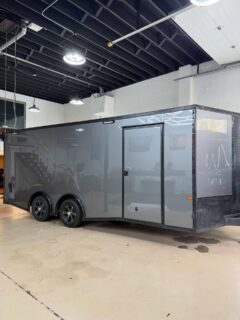 We took this trailer from standard white to a custom Gloss Graphite Metallic you won’t miss on the road. Every bolt was removed and painted black for a clean, cohesive look, then topped off with a ceramic coating for long term protection.Reach out to get your project on the books!#vinylwrap #ᴄᴇʀᴀᴍɪᴄᴄᴏᴀᴛɪɴɢ #worktrailer #greenbaywi #santanasvinylgarage